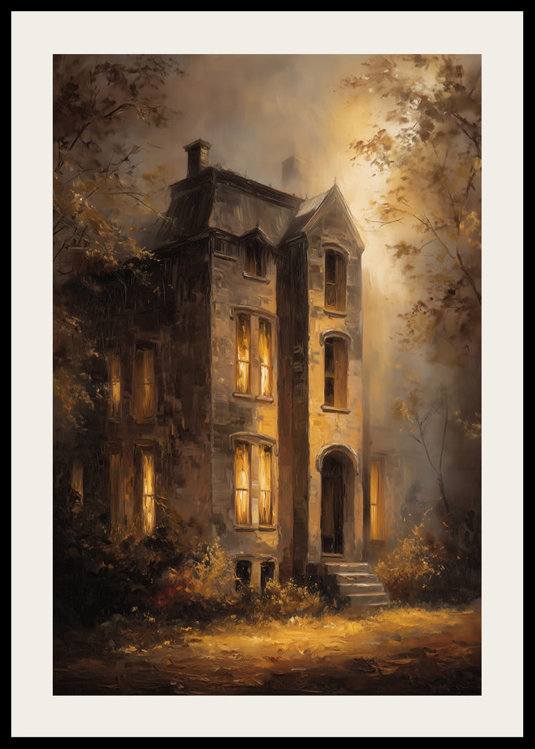 A mysterious mansion bathed in golden twilight-12