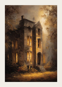 A mysterious mansion bathed in golden twilight-3