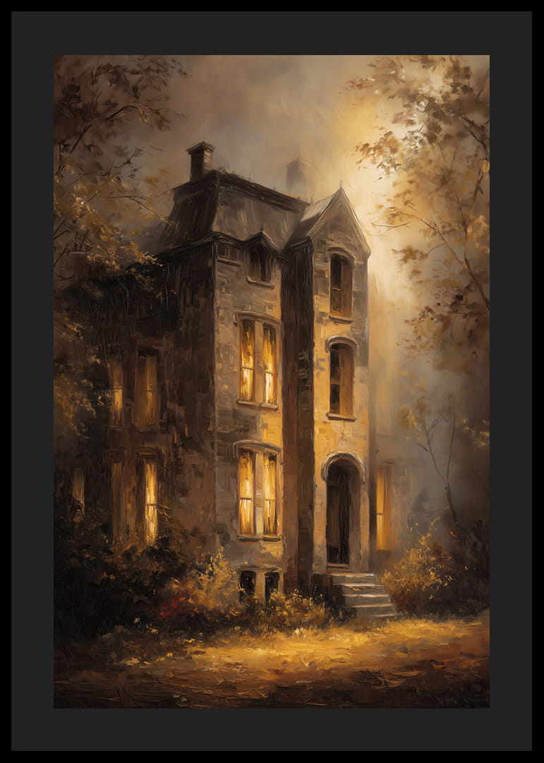 A mysterious mansion bathed in golden twilight-12