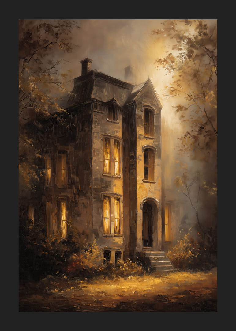 A mysterious mansion bathed in golden twilight-12