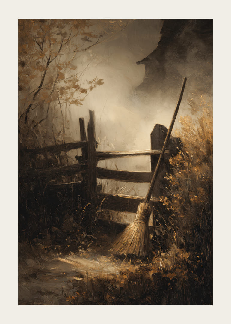 A broom leans against a fence in the mild autumn light-12