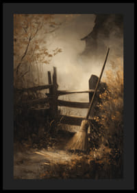 A broom leans against a fence in the mild autumn light-4