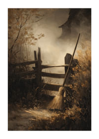 Egy seprű a kerítésnek támaszkodik az enyhe őszi fényben-1