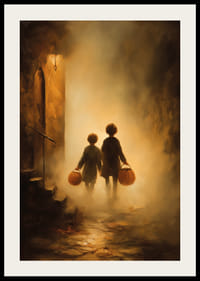 Children walking through a misty golden landscape-2