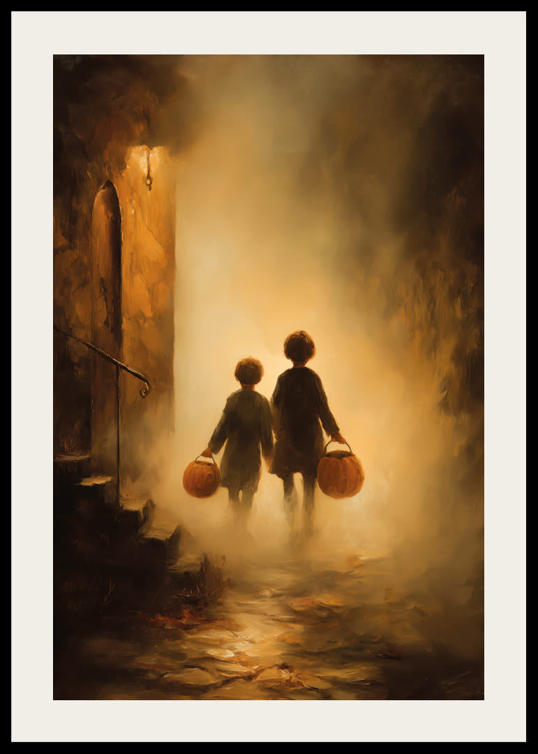 Children walking through a misty golden landscape-12