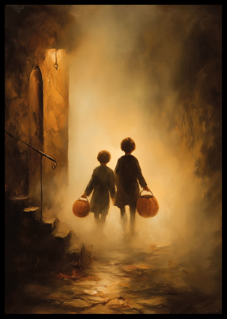 Gyerekek sétálnak egy ködös, aranyló tájon-12