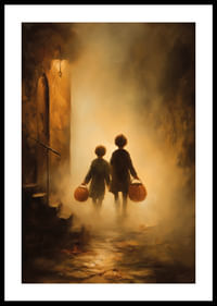 Gyerekek sétálnak egy ködös, aranyló tájon-0