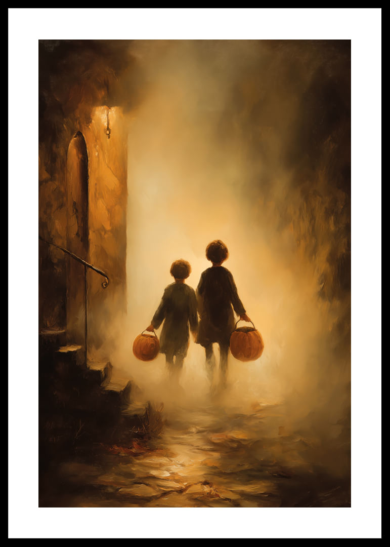 Gyerekek sétálnak egy ködös, aranyló tájon-12