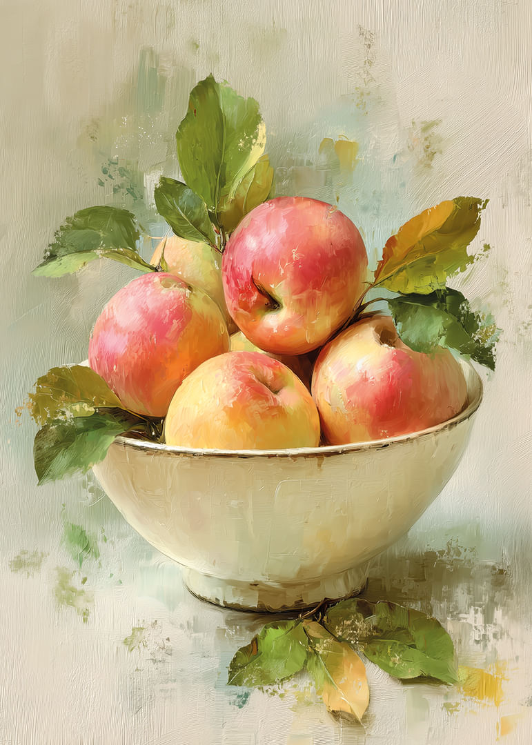 Una fresca mezcla de manzanas en un bol da vida a la habitación.-12