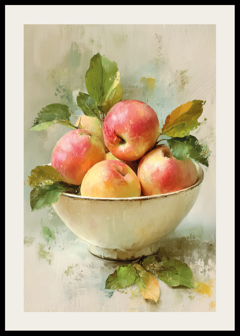 En fräsch blandning av äpplen i en skål ger liv åt rummet-12