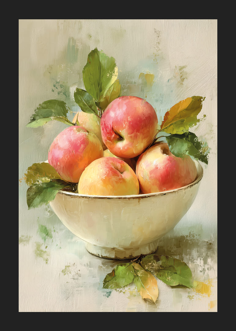 En fräsch blandning av äpplen i en skål ger liv åt rummet-12