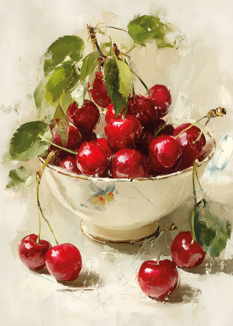 Strålande röda körsbär i en elegant skål-12