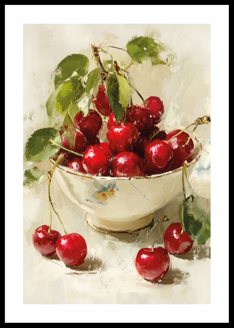 Strålande röda körsbär i en elegant skål-12