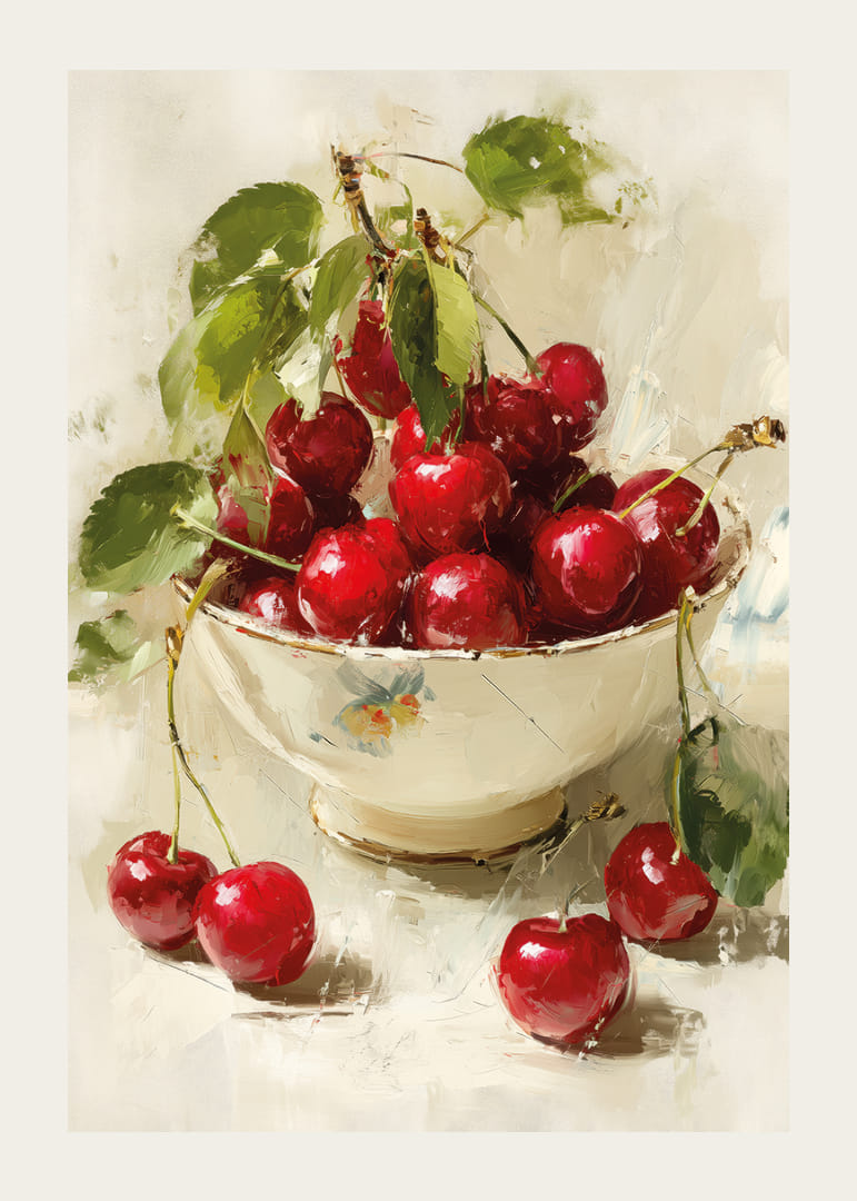 Brilliant red cherries in an elegant bowl-12