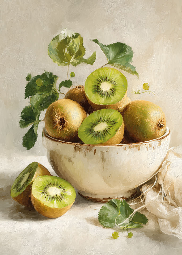 El kiwi en un bol rústico irradia frescura natural.-12