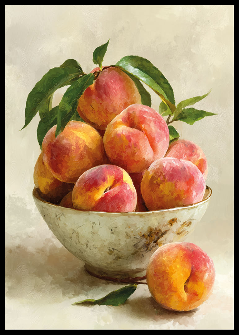 Des pêches juteuses dans un bol ancien répandent la joie de l'été-12