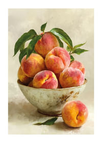 Des pêches juteuses dans un bol ancien répandent la joie de l'été-1