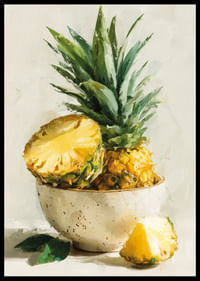 Un ananas aux couleurs vives, peint à l'huile dans un style artistique, crée une fraîcheur tropicale.-2