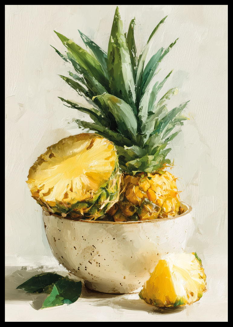 Un ananas aux couleurs vives, peint à l'huile dans un style artistique, crée une fraîcheur tropicale.-12