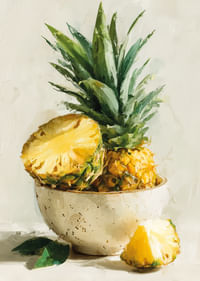 Un ananas aux couleurs vives, peint à l'huile dans un style artistique, crée une fraîcheur tropicale.-3