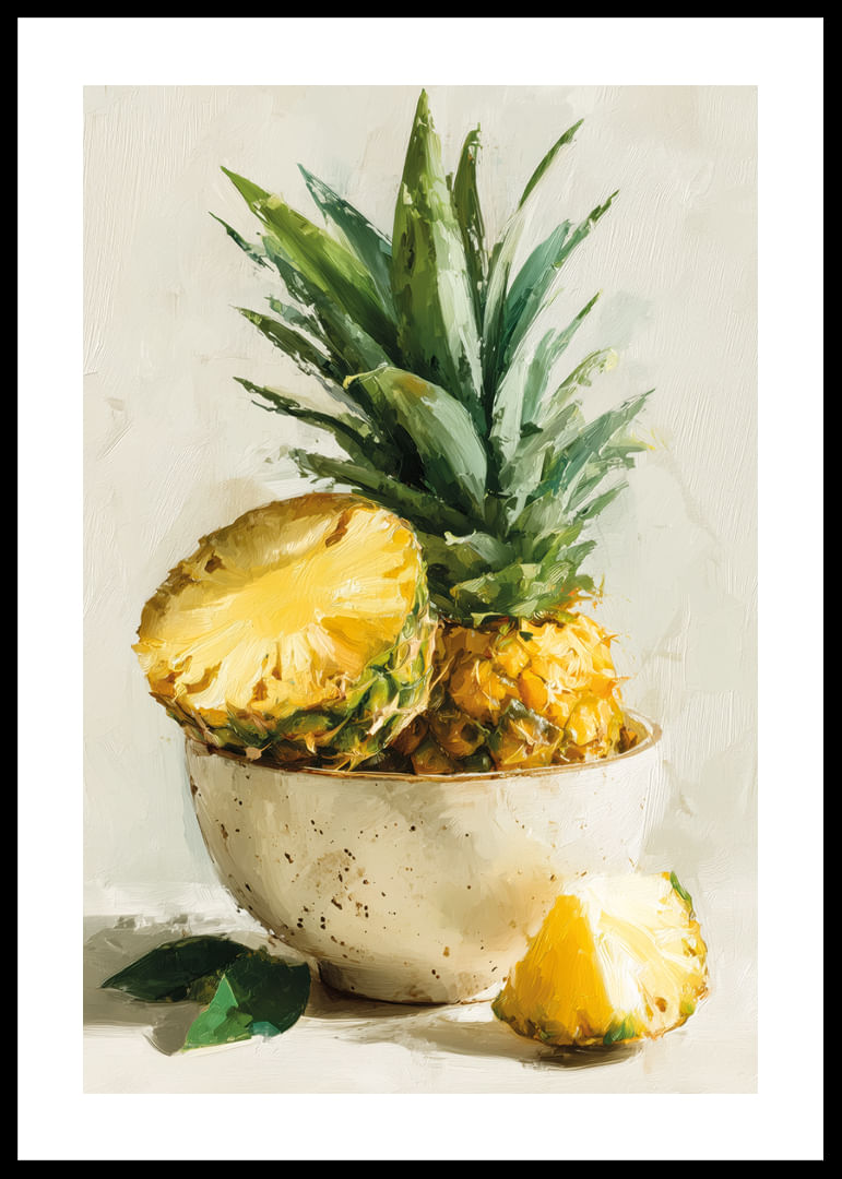Un ananas aux couleurs vives, peint à l'huile dans un style artistique, crée une fraîcheur tropicale.-12