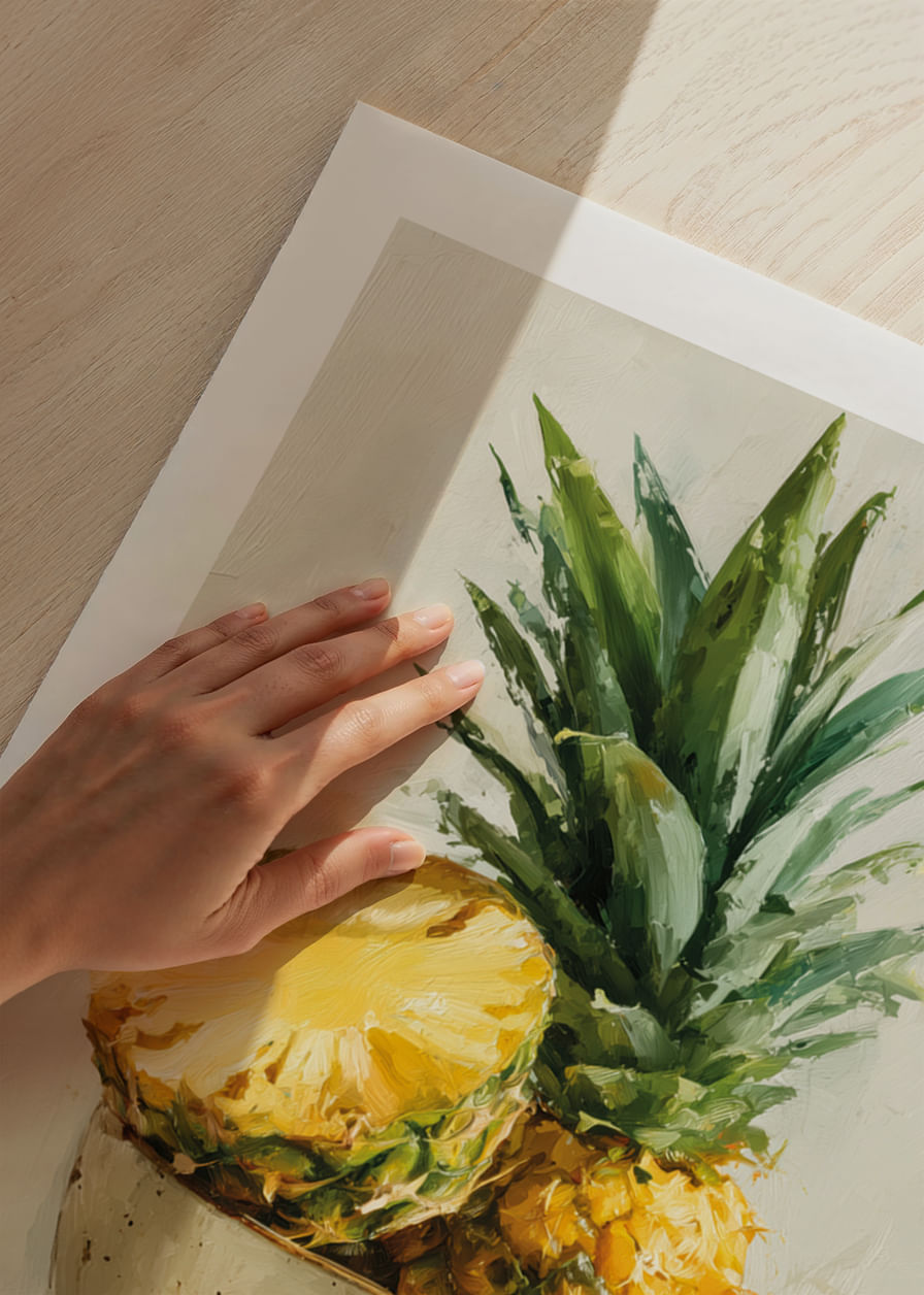 Un ananas aux couleurs vives, peint à l'huile dans un style artistique, crée une fraîcheur tropicale.-12