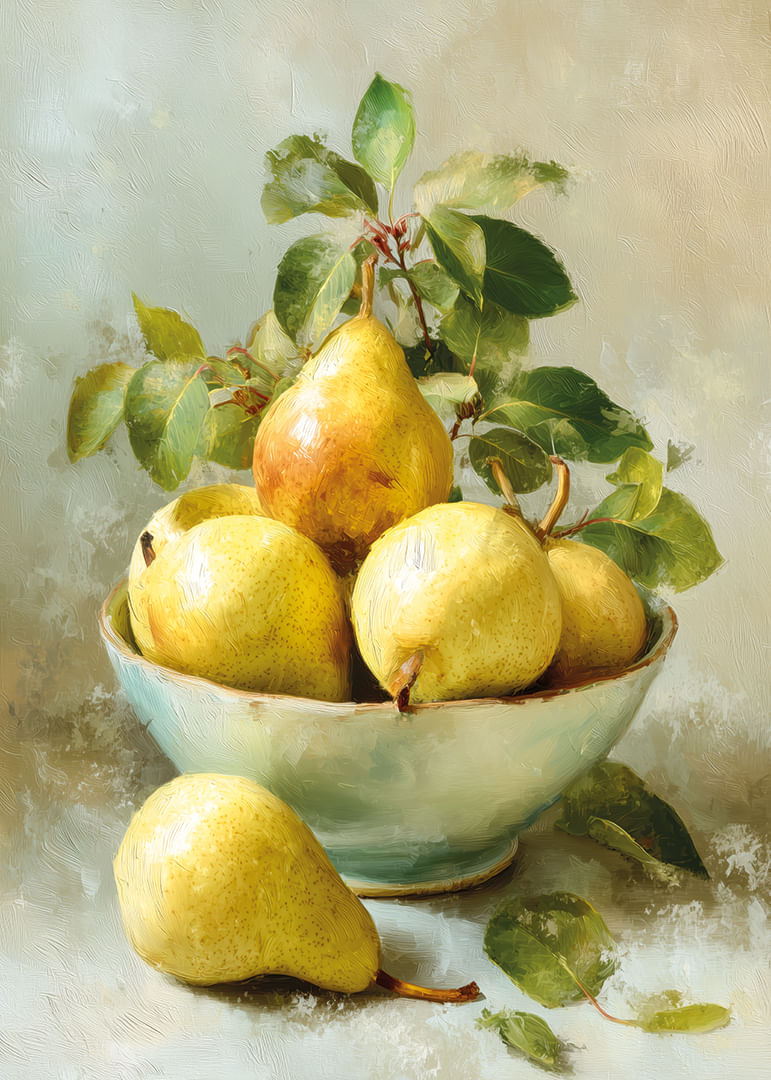 Poires dorées dans un bol au charme artistique-12