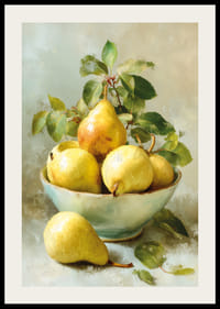 Golden pears in a bowl with artistic charm-2