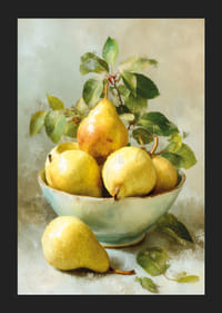 Golden pears in a bowl with artistic charm-5