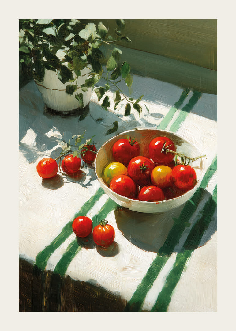 Sunlit tomatoes in a bowl create a homely feel-12