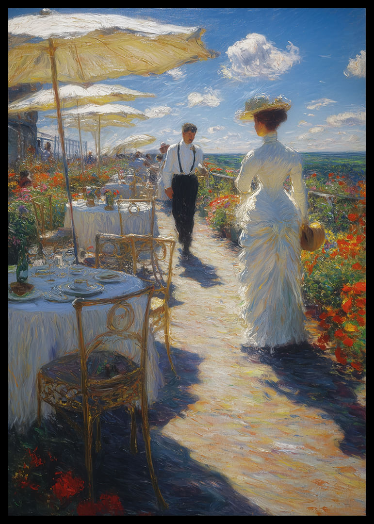 Slnečná scenéria elegancie a nadčasového štýlu v krásnej záhrade-12