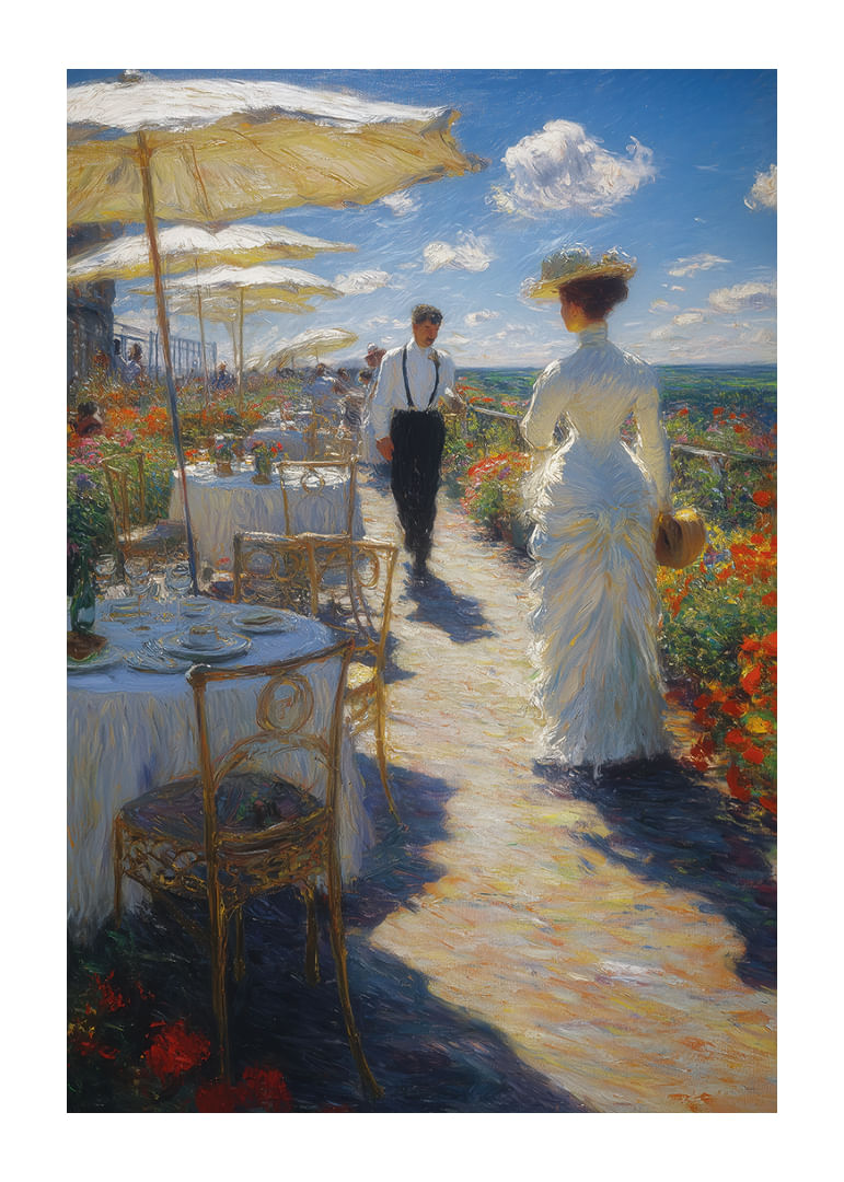 Slnečná scenéria elegancie a nadčasového štýlu v krásnej záhrade-12