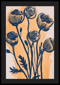 Eleganta blommor i mörkblå toner mot en gyllene bakgrund-4