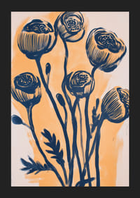 Eleganta blommor i mörkblå toner mot en gyllene bakgrund-5