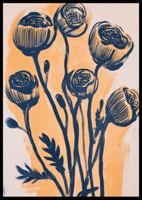 Elegantes flores en tonos azul oscuro sobre un fondo dorado-2