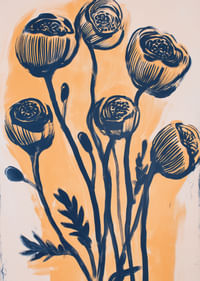 Elegantes flores en tonos azul oscuro sobre un fondo dorado-3