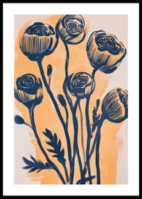 Elegantes flores en tonos azul oscuro sobre un fondo dorado-0