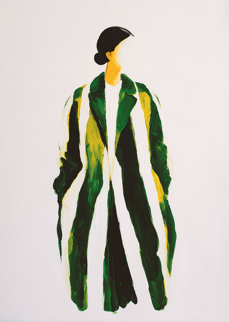 Une élégance abstraite en vert et jaune, qui attire le regard.-12