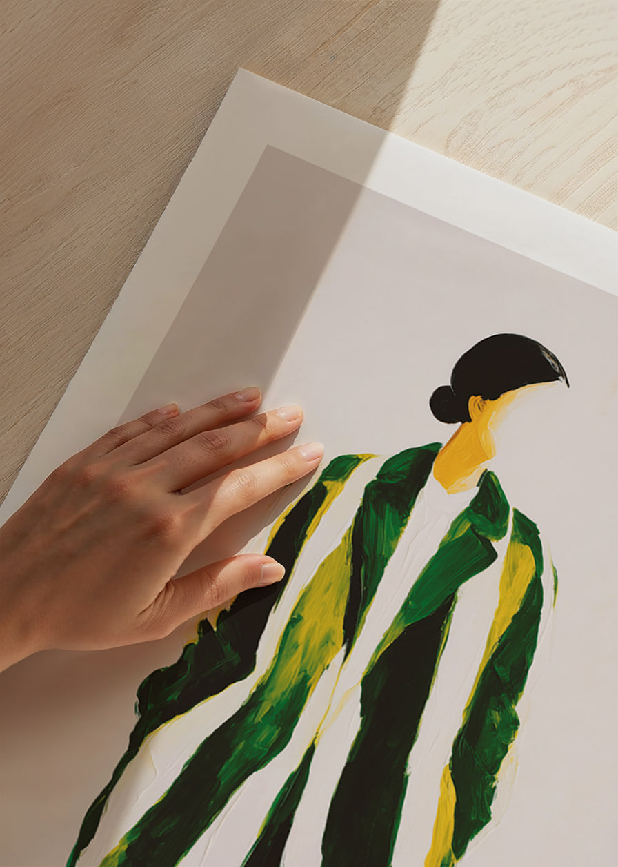Une élégance abstraite en vert et jaune, qui attire le regard.-12