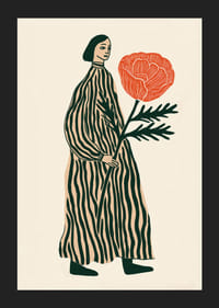 En drömsk figur med en stor röd blomma i handen-5