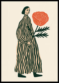 Una figura soñadora con una gran flor roja en la mano-2