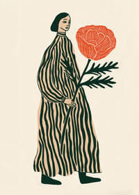 Una figura soñadora con una gran flor roja en la mano-3