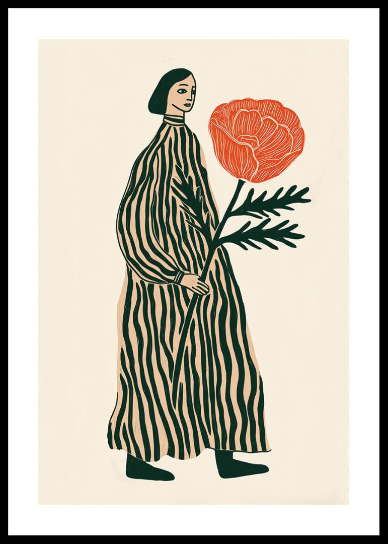 Una figura soñadora con una gran flor roja en la mano-12