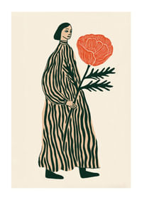 Una figura soñadora con una gran flor roja en la mano-1