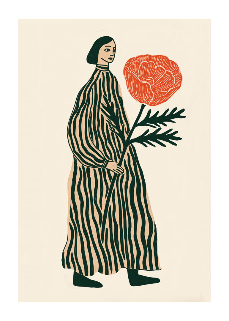 Una figura soñadora con una gran flor roja en la mano-12