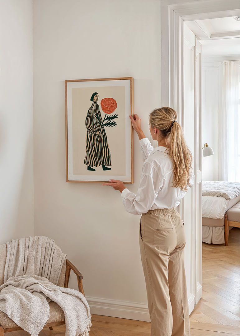 Una figura soñadora con una gran flor roja en la mano-12