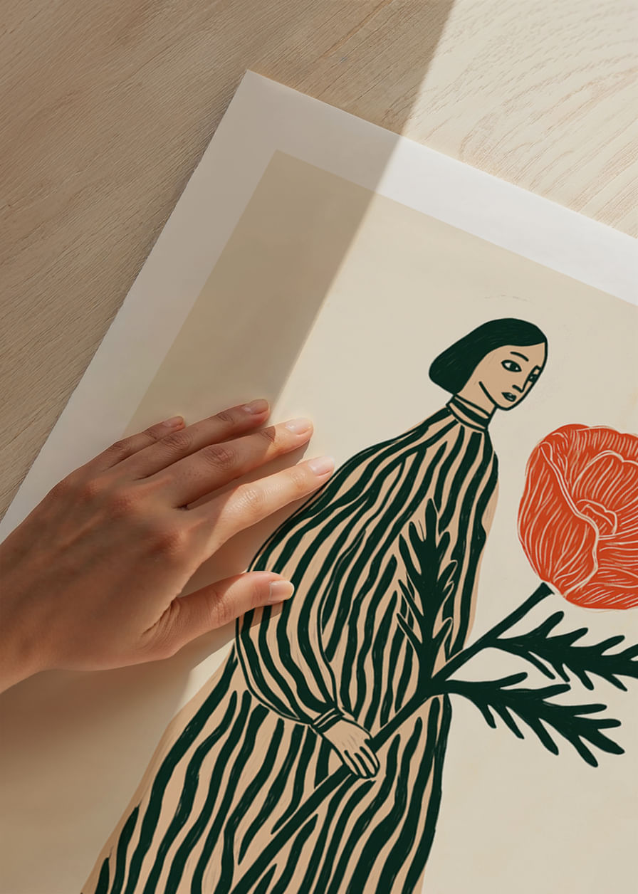 Una figura soñadora con una gran flor roja en la mano-12