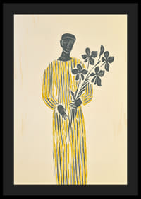 En mystisk figur i gult håller lugnt en blomsterkvist-4