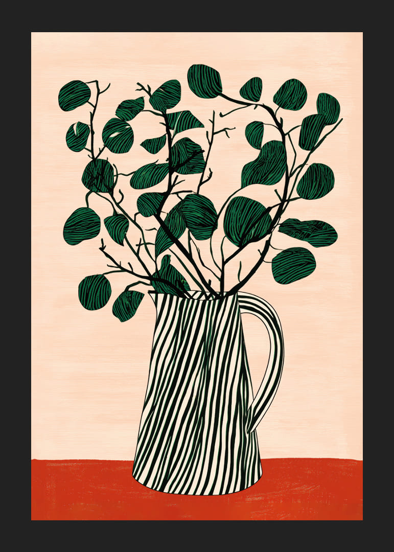 Ett elegant grönt bladverk i en randig kanna-12