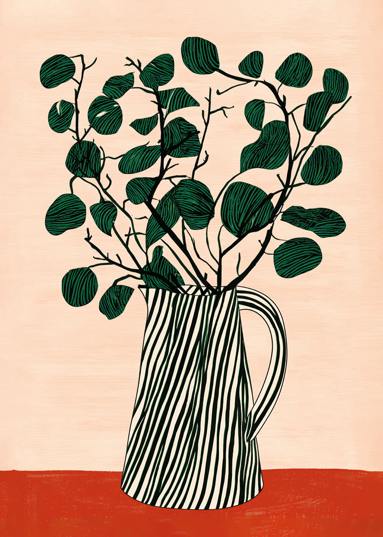 Elegant green foliage in a striped jug-12